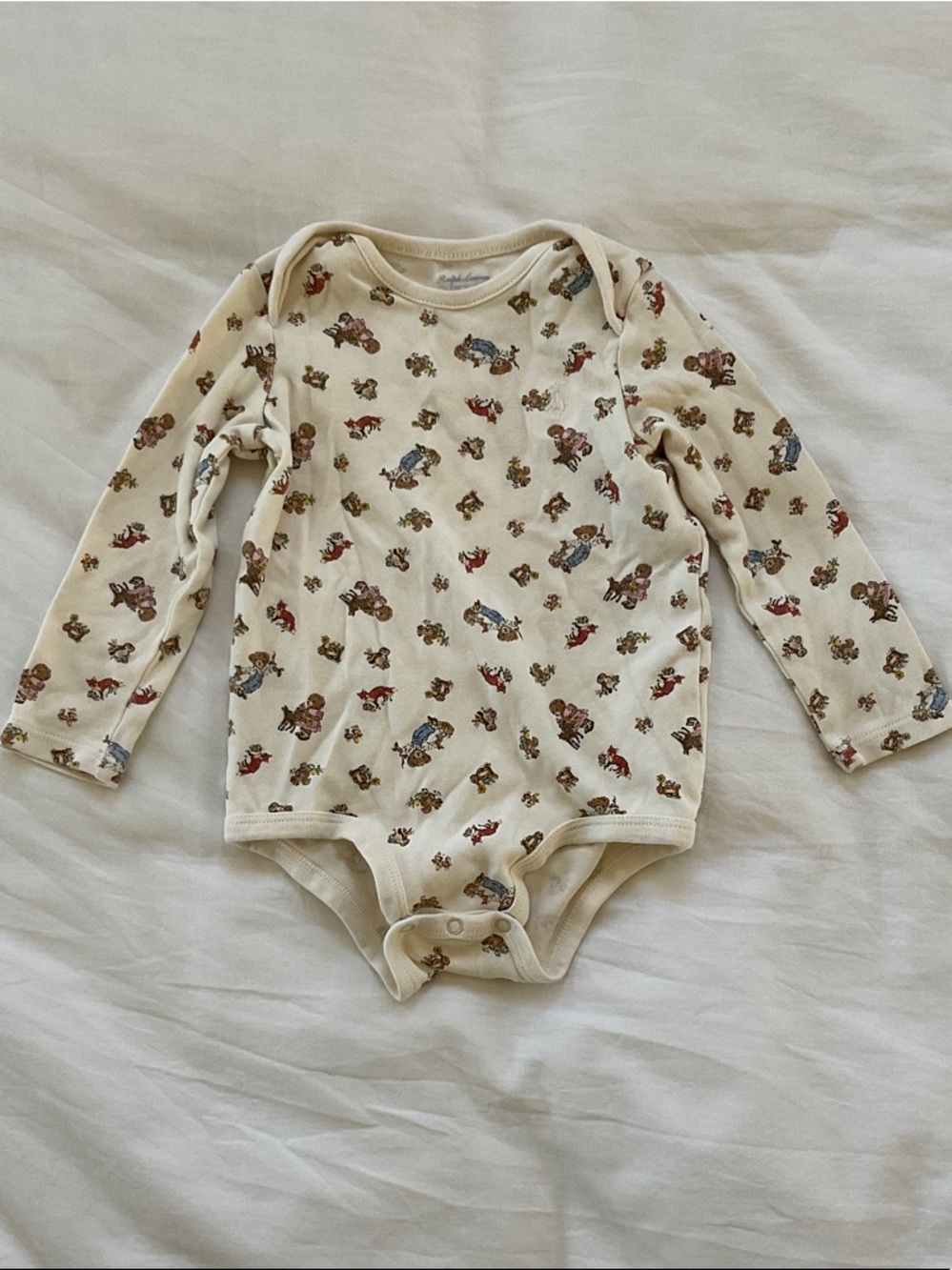 Ralph Lauren Cream Long-Sleeve Baby Bodysuit with Toy Print